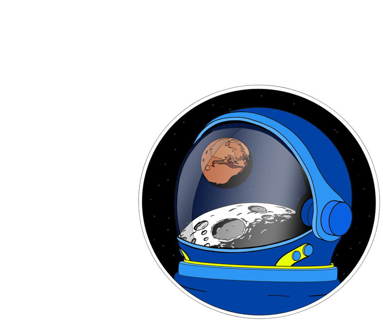 The Next Frontier theme shows an astronaut in a blue space suit on the moon looking towards Mars, with Mars appearing in the reflection of the astronaut's helmet.