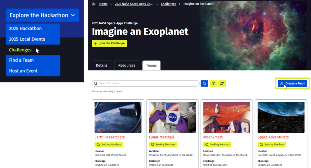 Challenge Page_Create A Team
