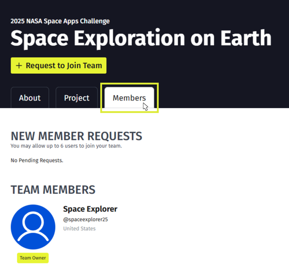 Team Page members tab