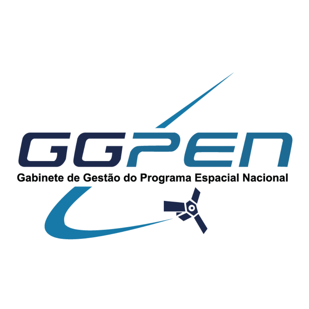 The logo for the Angola National Space Programme Management Office are the letters GGPEN in blue with a satellite circling it.