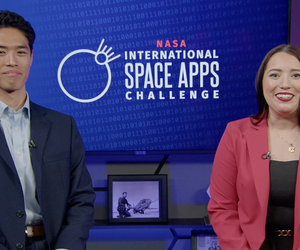 Samuel Kim and Marie Mimiaga sitting next to each other for the live Global Winners Announcement