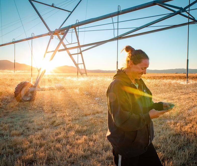 Nevada farmer Denise Moyle in her alfalfa fields.