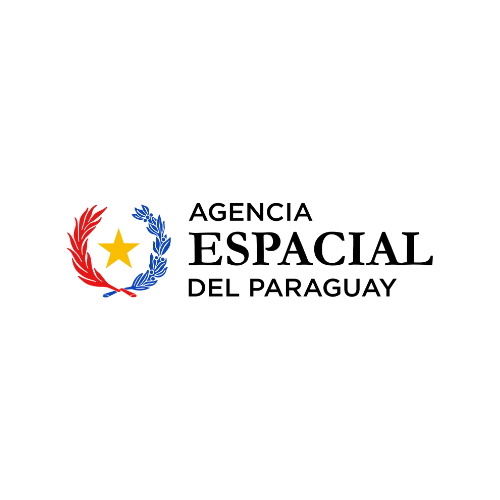 The logo for the Paraguay Space Agency features a yellow star framed by red and blue branches, with the agency name written beside it.