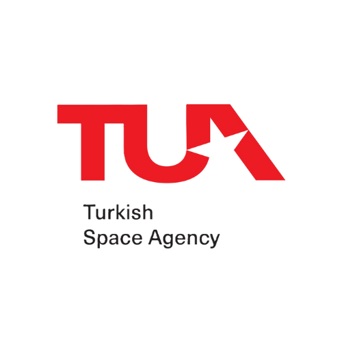 The logo for the Turkish Space Agency features the bold red letters “TUA,” with the center of the “A” forming a white star, and the agency name written below.