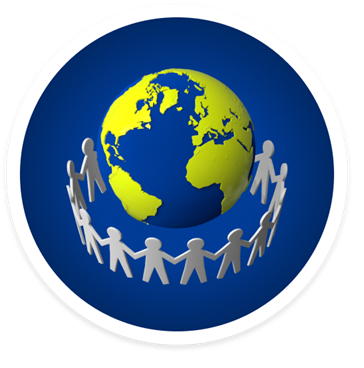 An image of the Earth surrounded by a circle of people holding hands.